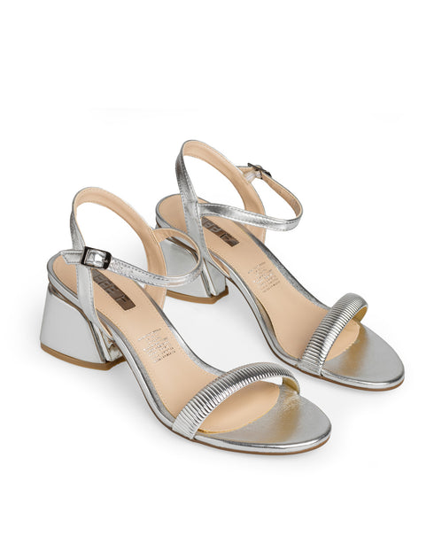 Sandalia Plata Tacón Bajo 240701